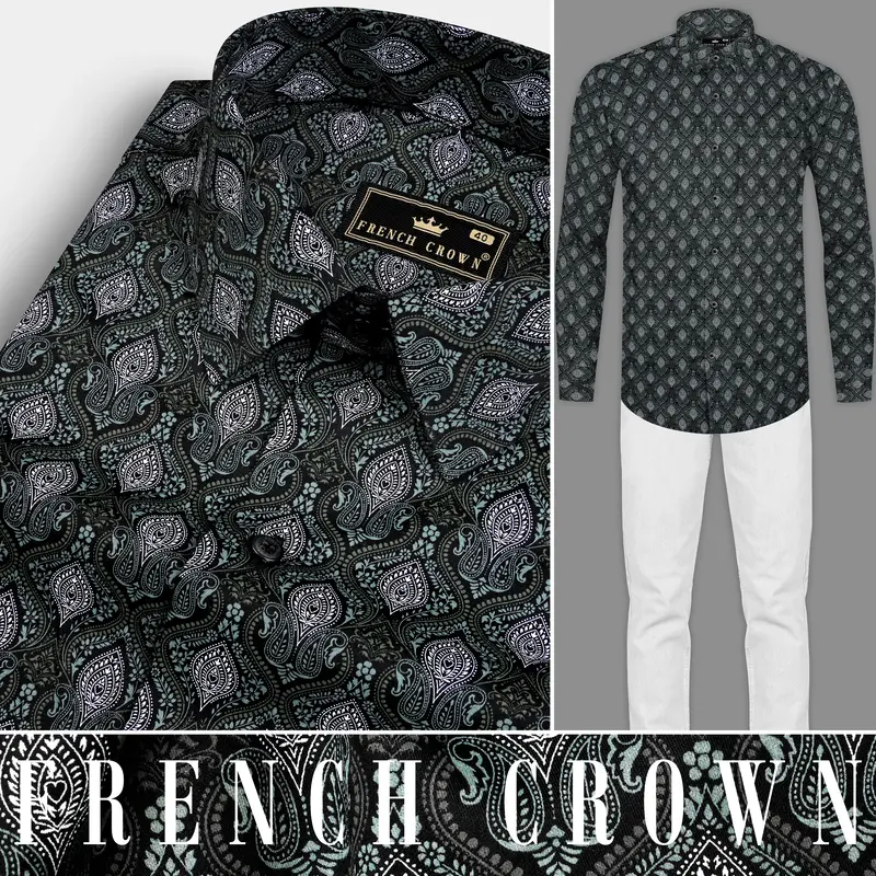 Jade Black And Cascade Green Printed Giza Cotton Shirt 10