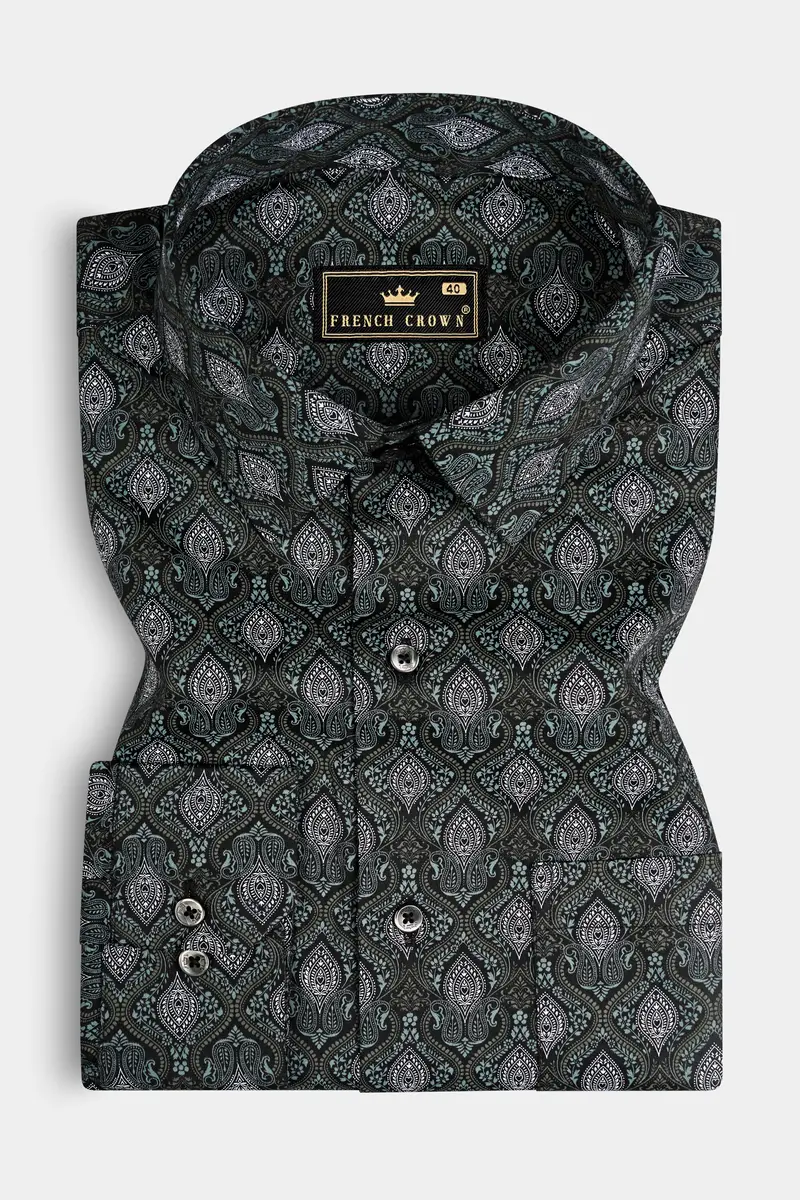 Jade Black And Cascade Green Printed Giza Cotton Shirt 3