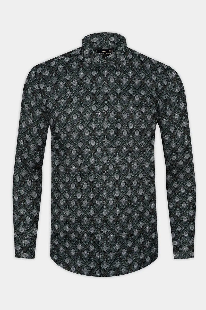 Jade Black And Cascade Green Printed Giza Cotton Shirt 4