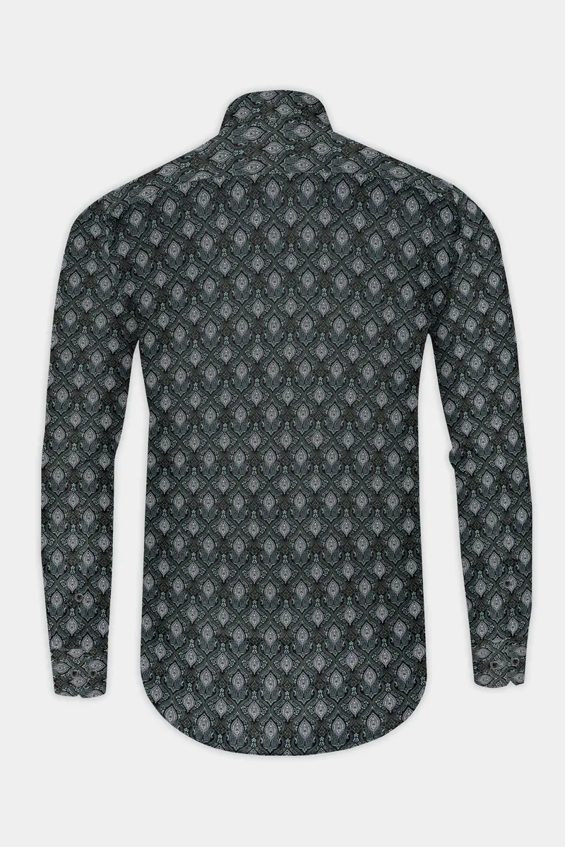 Jade Black And Cascade Green Printed Giza Cotton Shirt 5