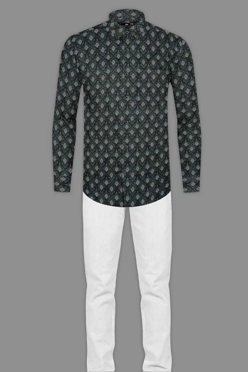 Jade Black And Cascade Green Printed Giza Cotton Shirt 6