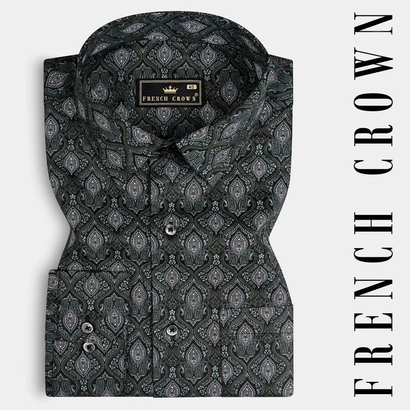 Jade Black And Cascade Green Printed Giza Cotton Shirt 7