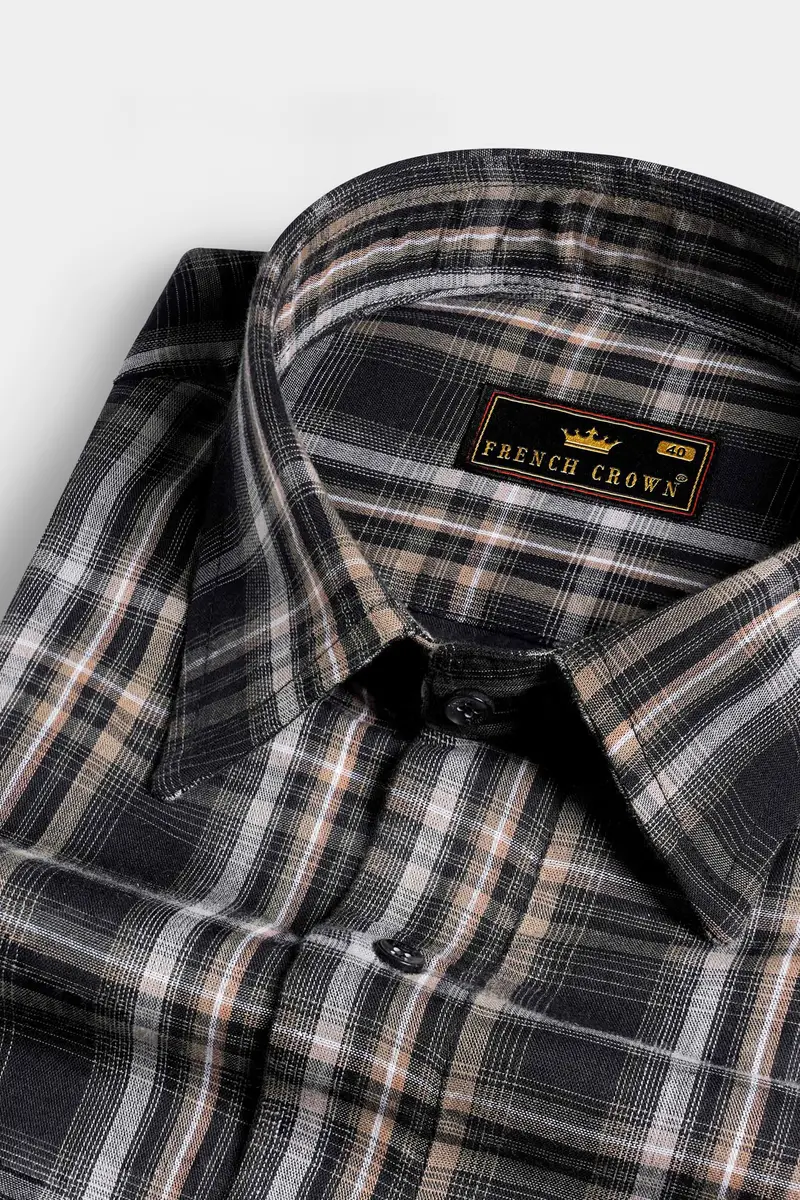 Jade Black And Flint Brown Twill Plaid Premium Cotton Shirt 1