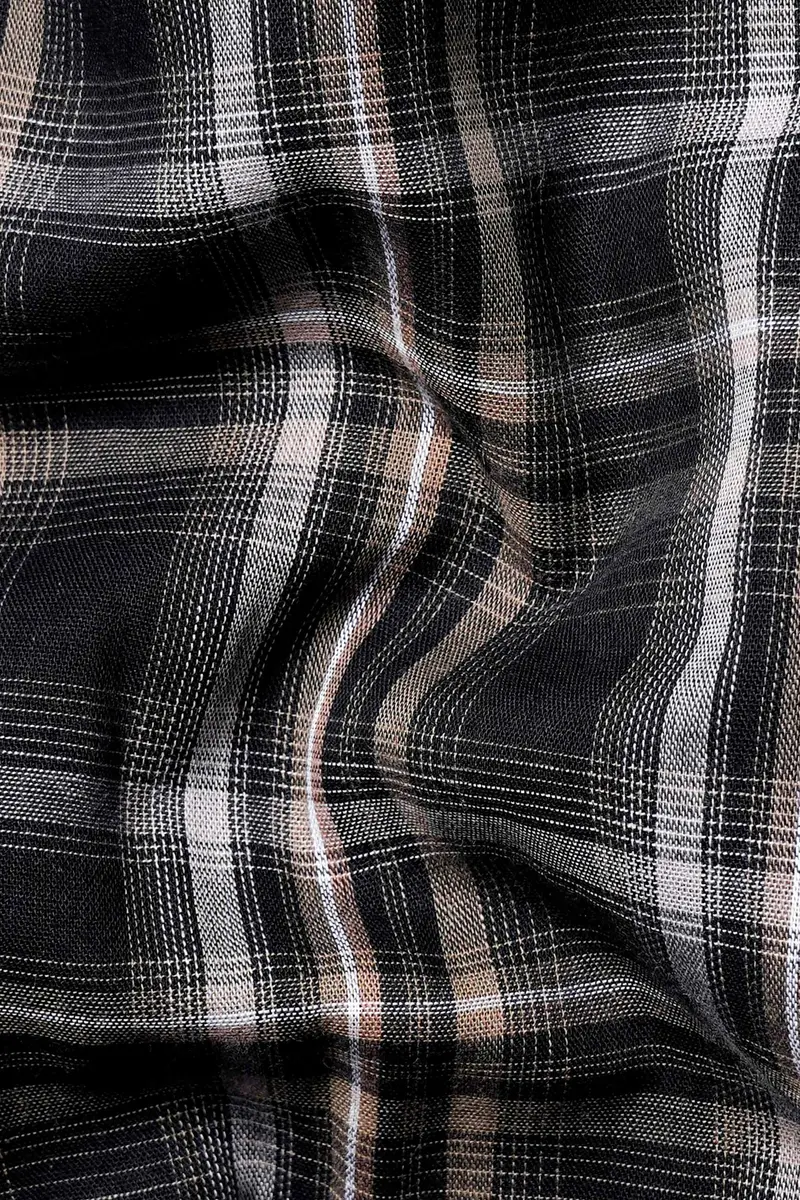 Jade Black And Flint Brown Twill Plaid Premium Cotton Shirt 2