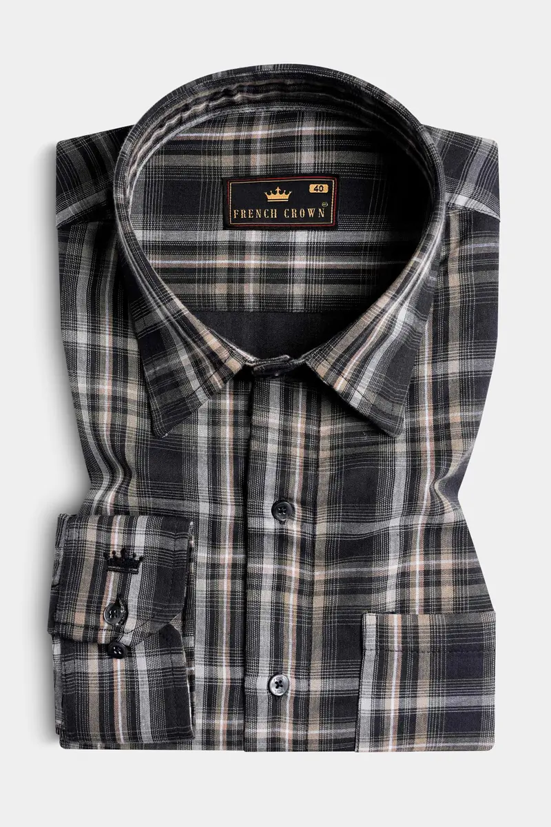 Jade Black And Flint Brown Twill Plaid Premium Cotton Shirt 3
