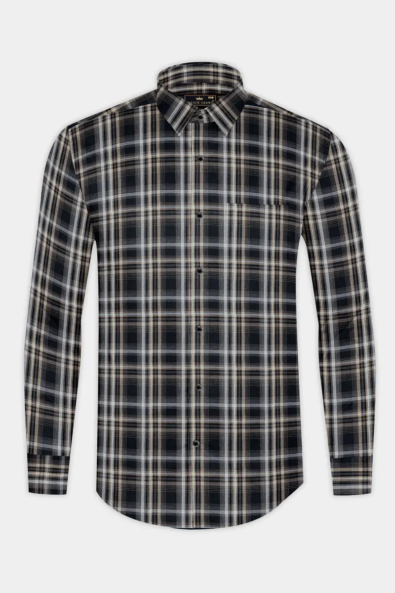 Jade Black And Flint Brown Twill Plaid Premium Cotton Shirt 4
