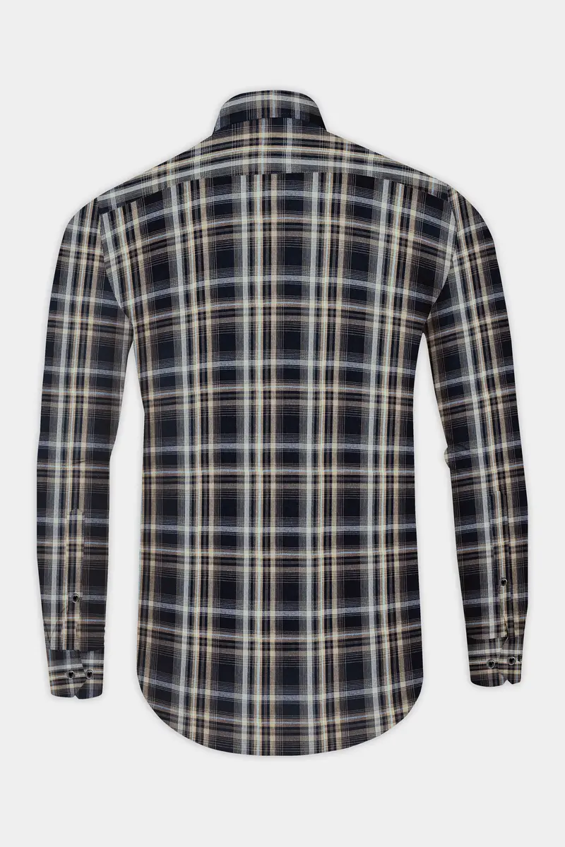 Jade Black And Flint Brown Twill Plaid Premium Cotton Shirt 5