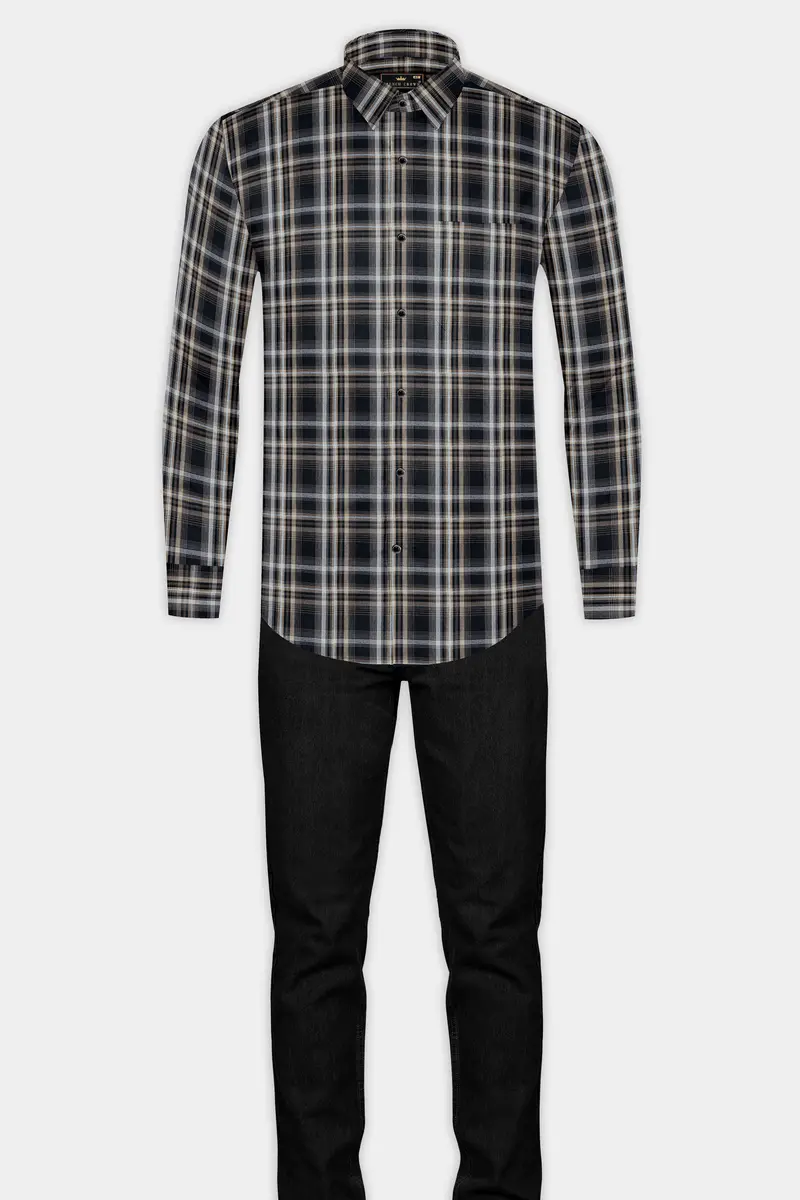 Jade Black And Flint Brown Twill Plaid Premium Cotton Shirt 6