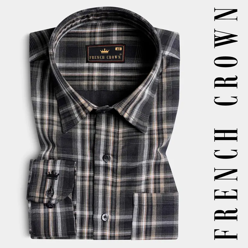Jade Black And Flint Brown Twill Plaid Premium Cotton Shirt 7