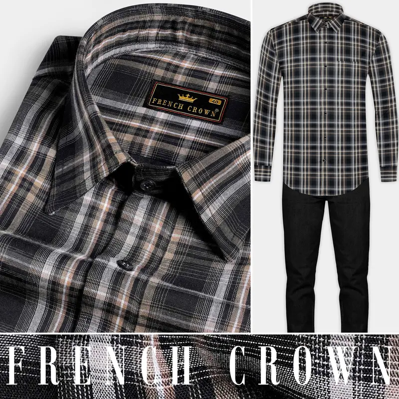 Jade Black And Flint Brown Twill Plaid Premium Cotton Shirt 8