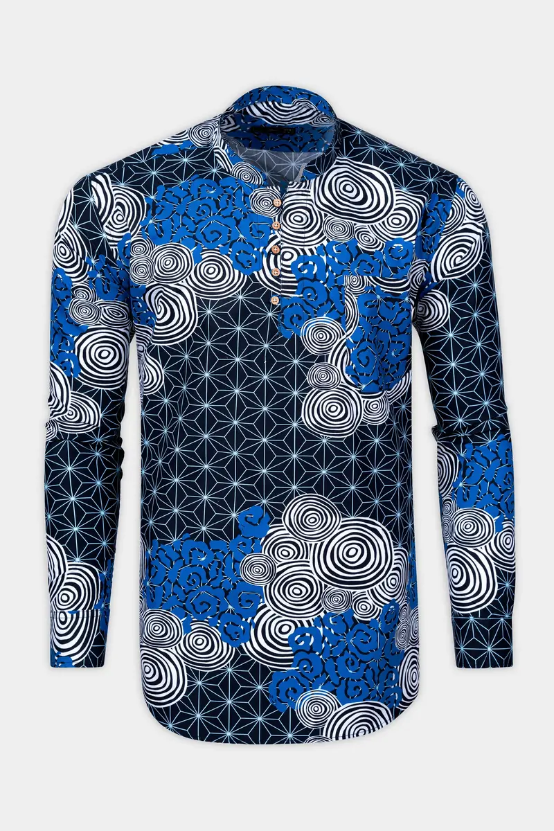 Jade Black And French Blue With Galactic Printed Premium Cotton Kurta Shirt 2