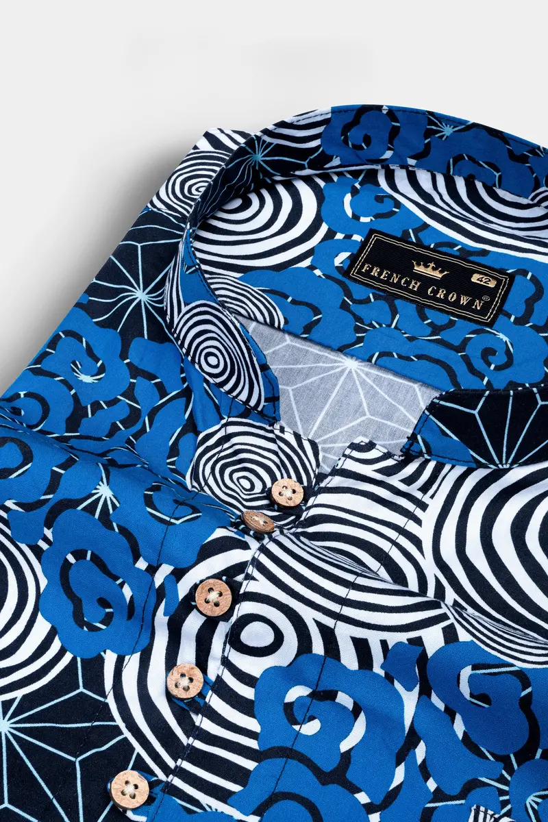 Jade Black And French Blue With Galactic Printed Premium Cotton Kurta Shirt 4