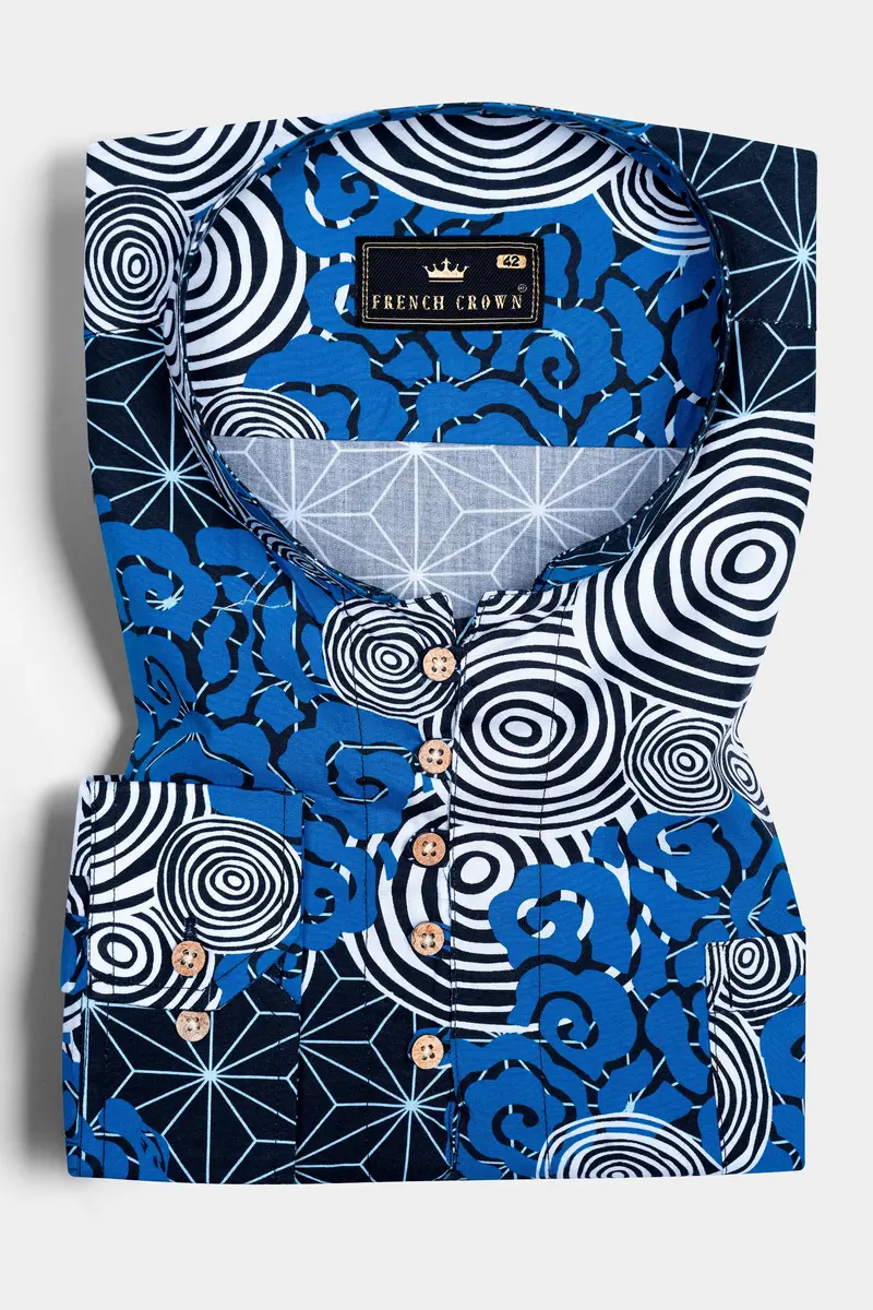 Jade Black And French Blue With Galactic Printed Premium Cotton Kurta Shirt 5