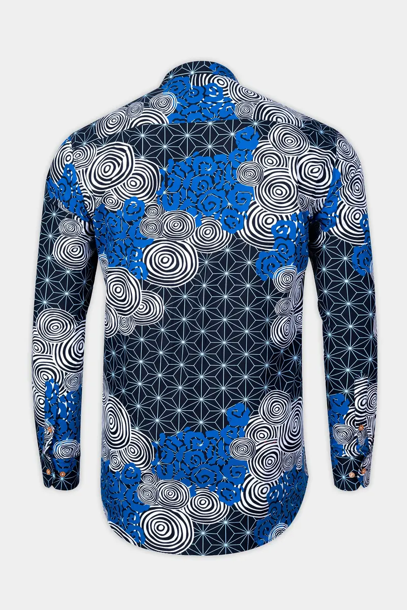 Jade Black And French Blue With Galactic Printed Premium Cotton Kurta Shirt 6