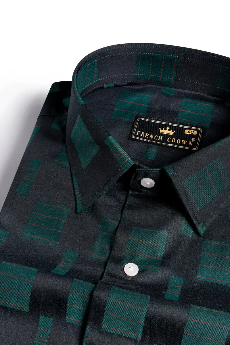 Jade Black And Gable Green Jacquard Textured Premium Giza Cotton Shirt 1