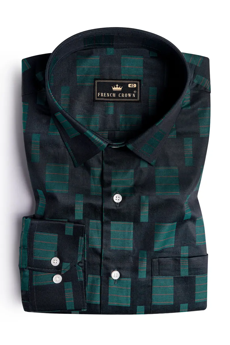 Jade Black And Gable Green Jacquard Textured Premium Giza Cotton Shirt 3