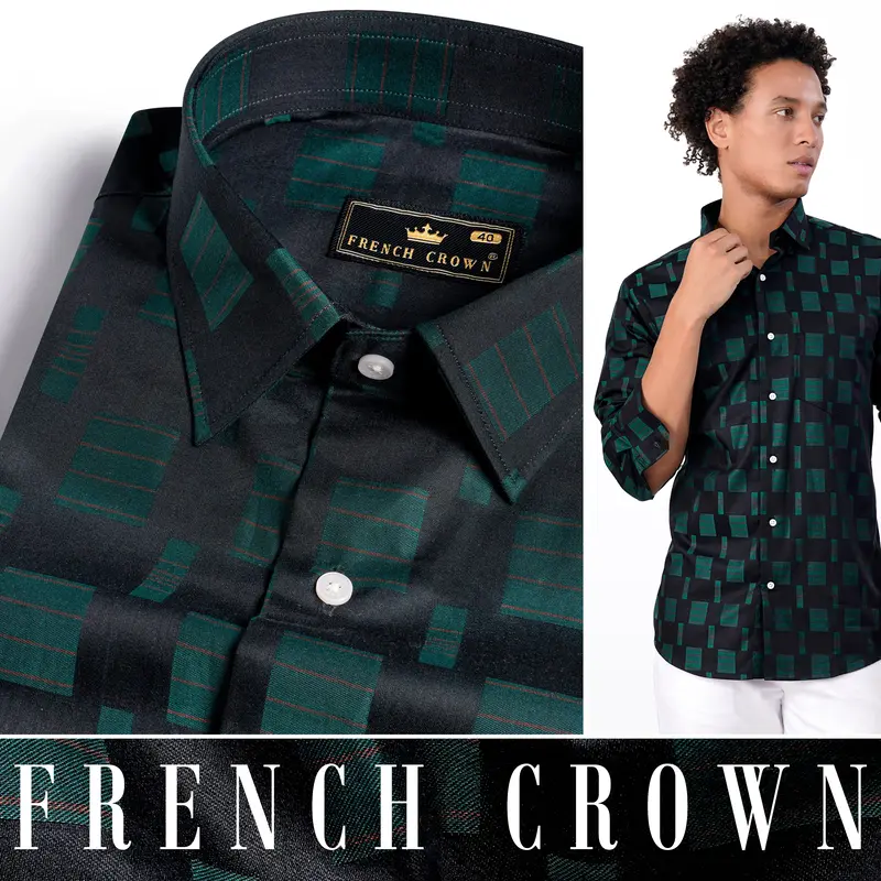 Jade Black And Gable Green Jacquard Textured Premium Giza Cotton Shirt 4