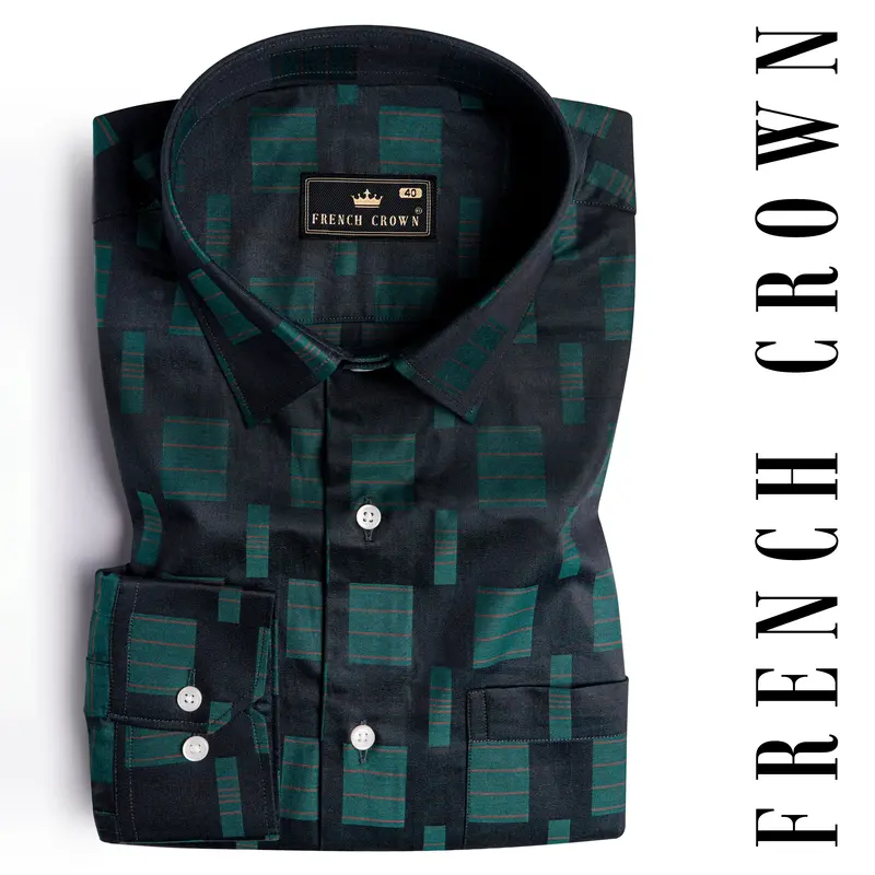Jade Black And Gable Green Jacquard Textured Premium Giza Cotton Shirt 7