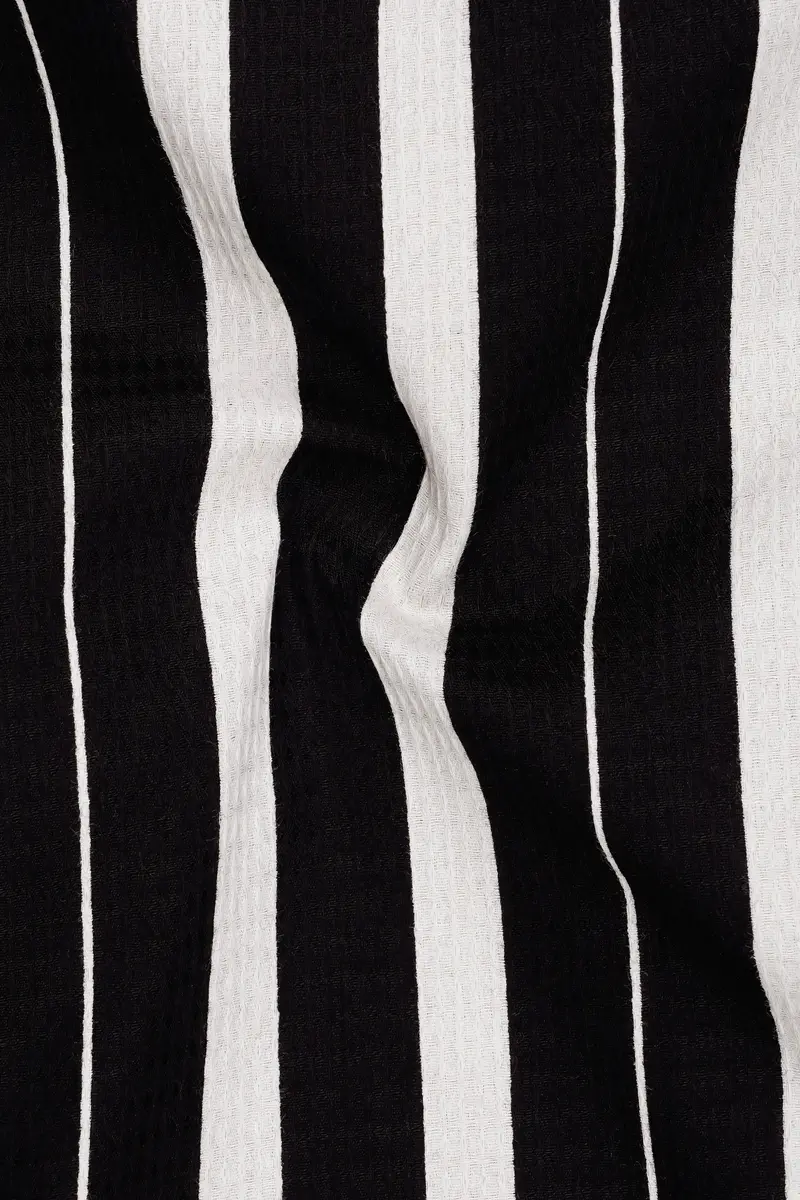 Jade Black And Gainsboro Off White Striped Dobby Textured Premium Giza Cotton Shirt 3
