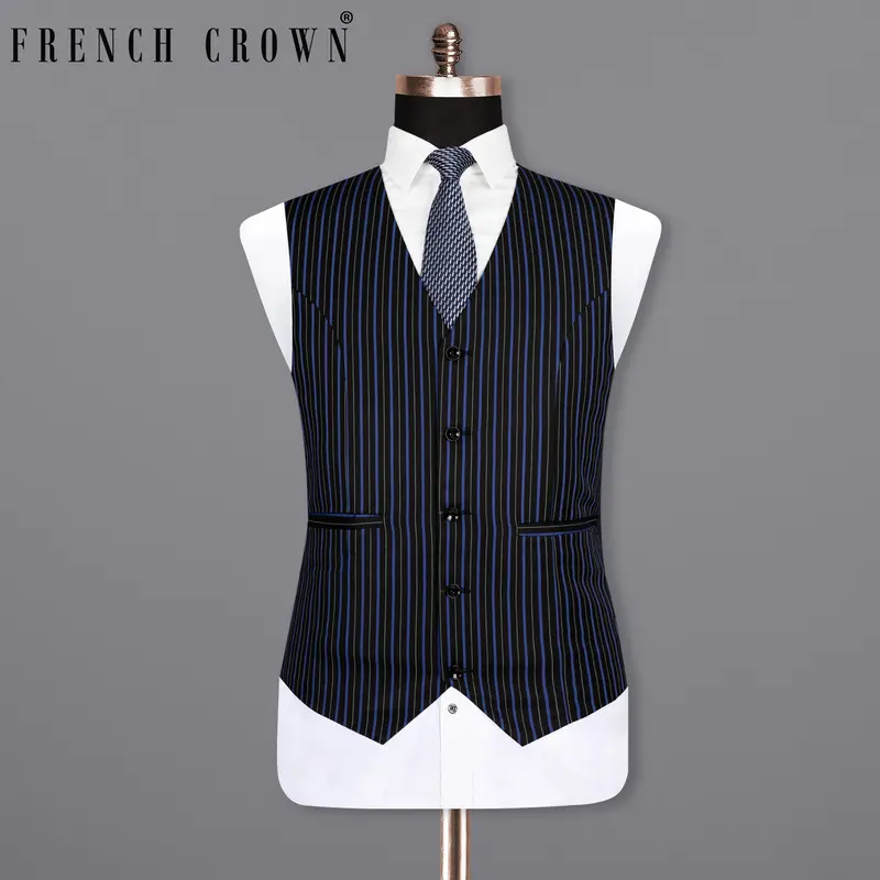 Jade Black And Mariner Blue Striped Woolrich Waistcoat 1