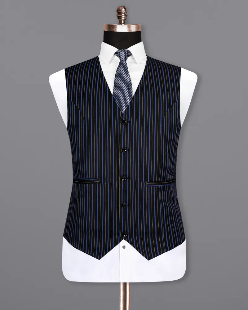 Jade Black And Mariner Blue Striped Woolrich Waistcoat 2