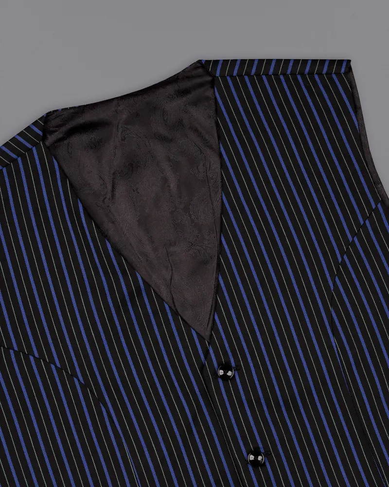 Jade Black And Mariner Blue Striped Woolrich Waistcoat 4