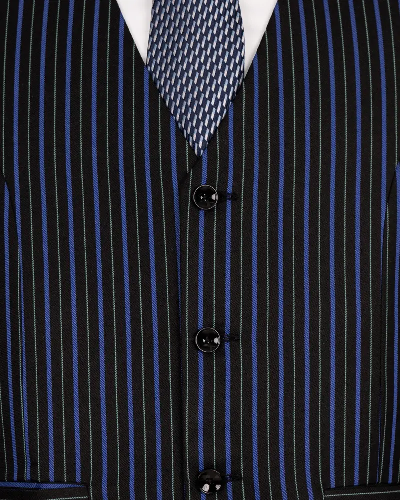 Jade Black And Mariner Blue Striped Woolrich Waistcoat 5