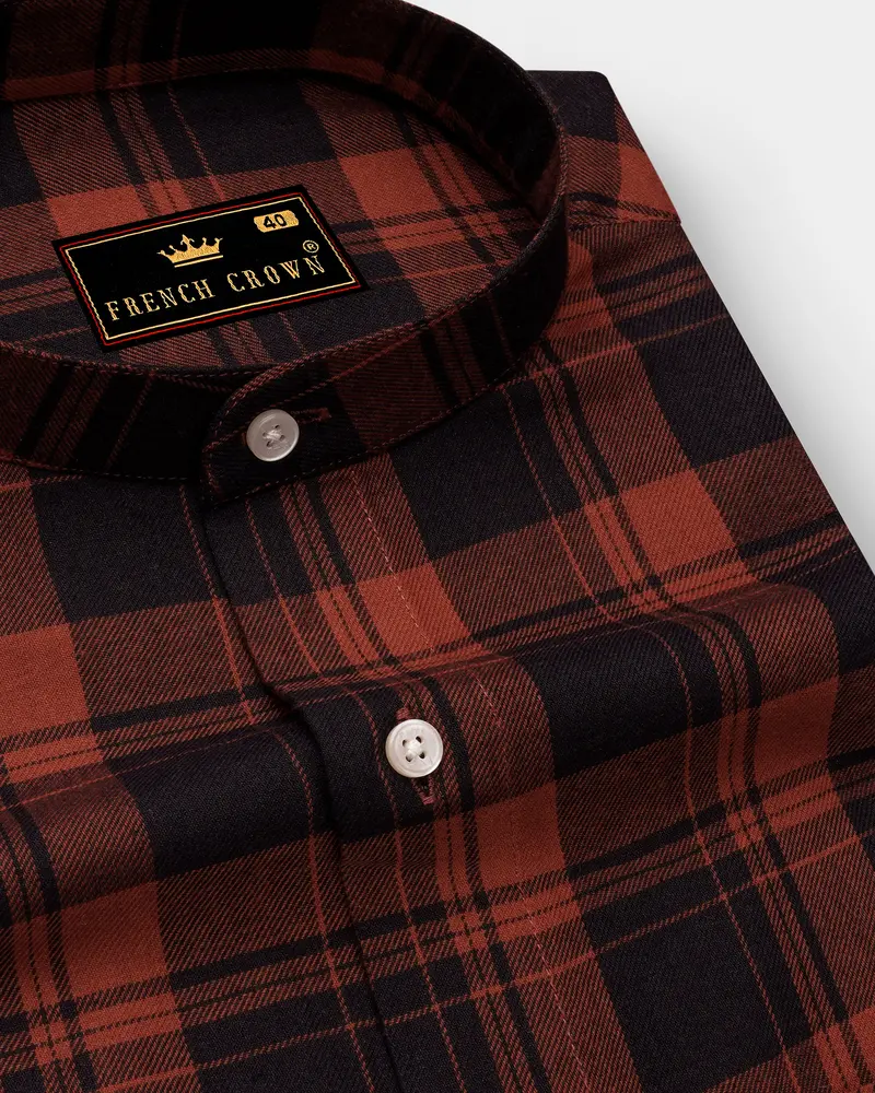 Jade Black And Medium Carmine Twill Plaid Premium Cotton Shirt 1