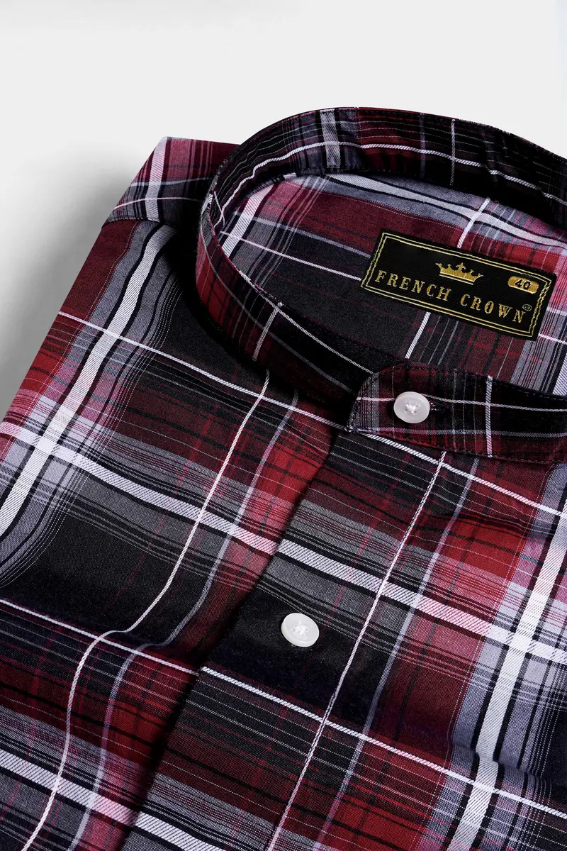 Jade Black And Paprika Red Plaid Dobby Textured Premium Giza Cotton Shirt 1