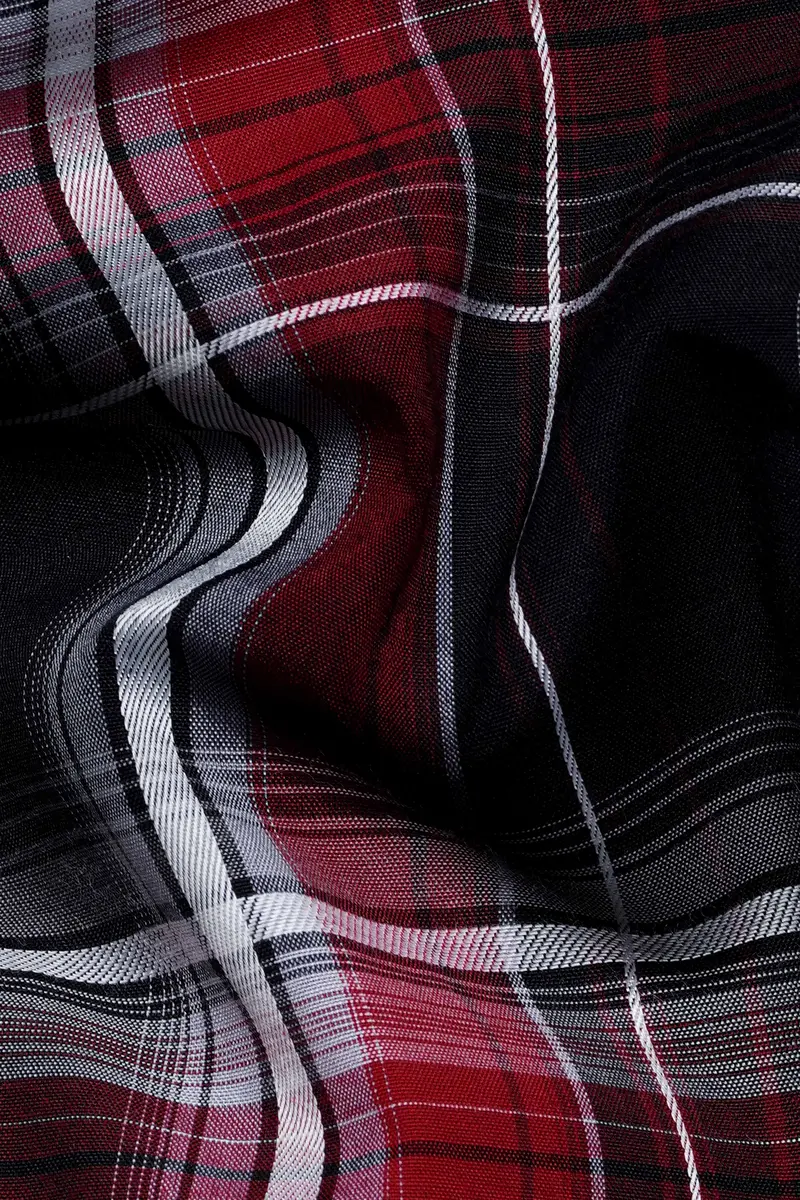 Jade Black And Paprika Red Plaid Dobby Textured Premium Giza Cotton Shirt 2