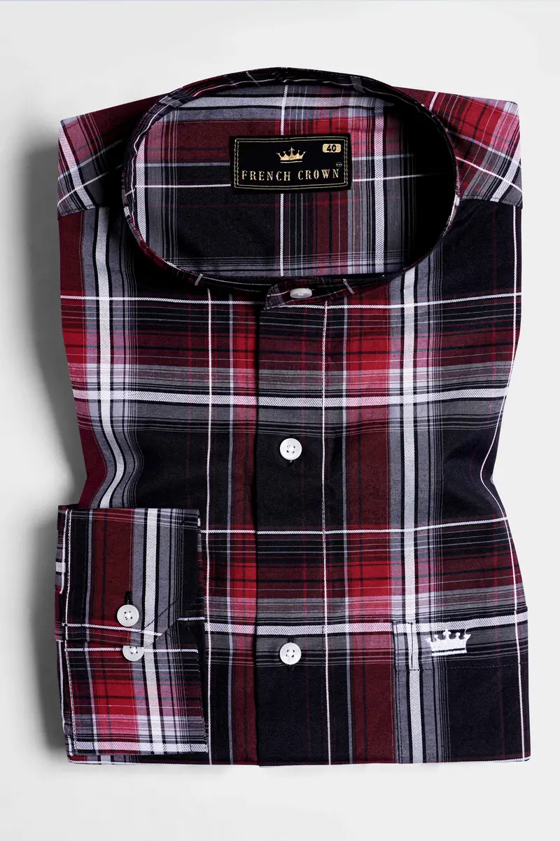 Jade Black And Paprika Red Plaid Dobby Textured Premium Giza Cotton Shirt 3