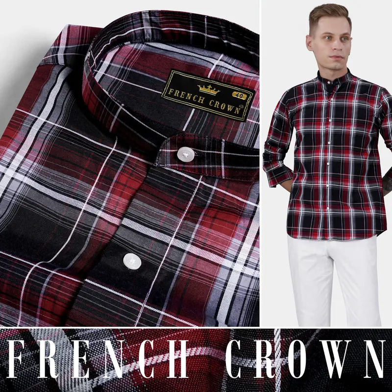 Jade Black And Paprika Red Plaid Dobby Textured Premium Giza Cotton Shirt 4