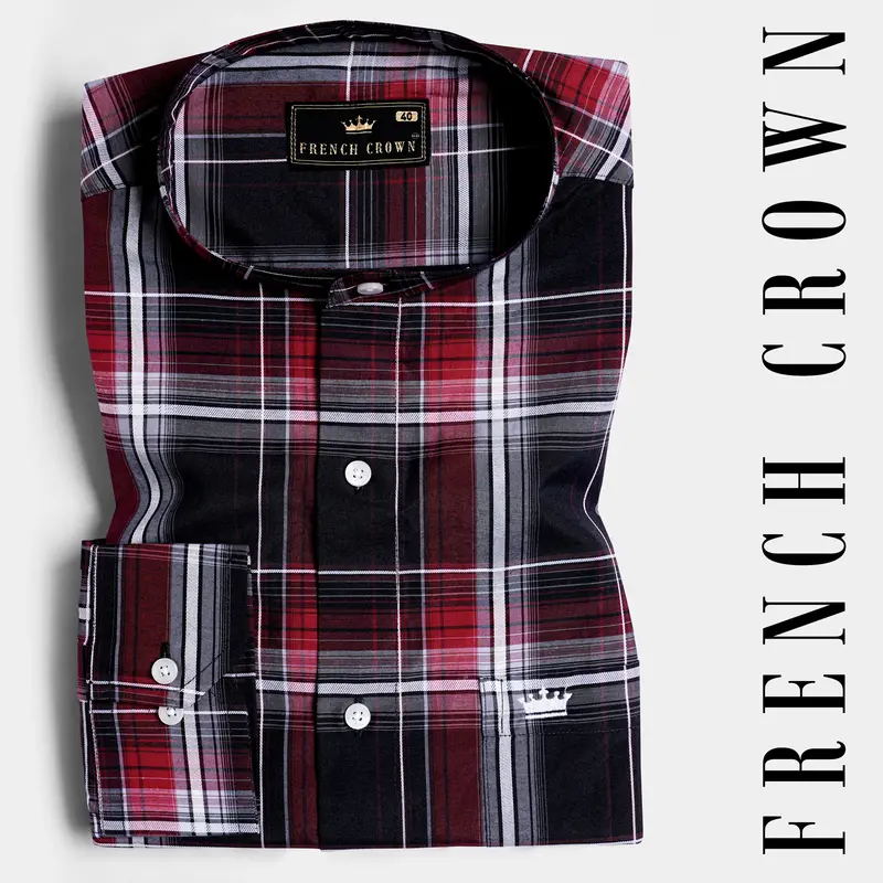 Jade Black And Paprika Red Plaid Dobby Textured Premium Giza Cotton Shirt 7
