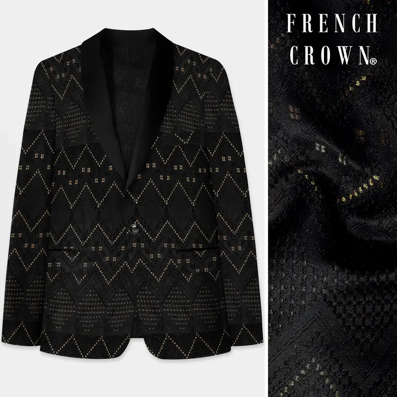 Jade Black And Porshe Cream Chevron Jacquard Weave Tuxedo Blazer 1