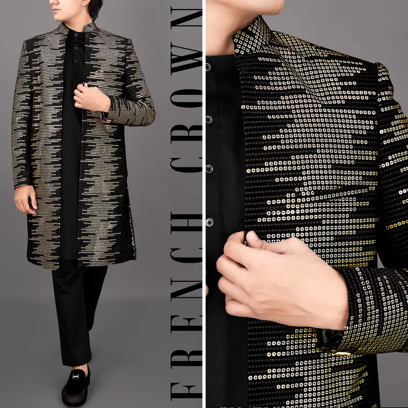 Jade Black And Sequence Embroidered Sherwani With Kurta And Pants Set 1