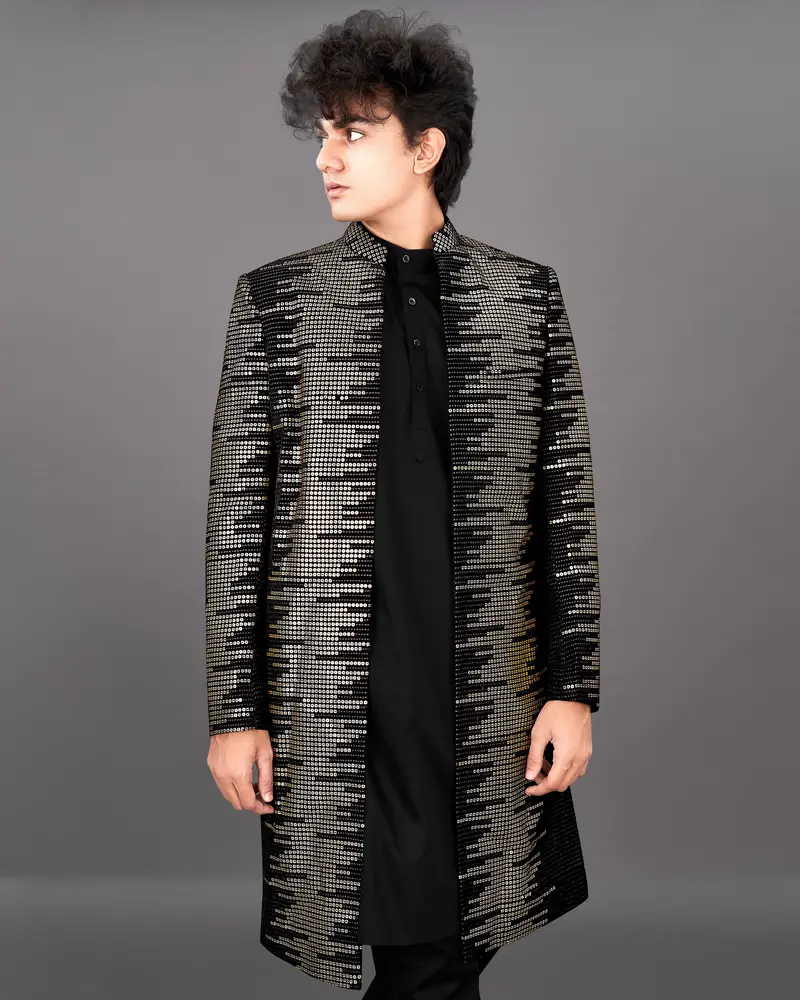 Jade Black And Sequence Embroidered Sherwani With Kurta And Pants Set 1