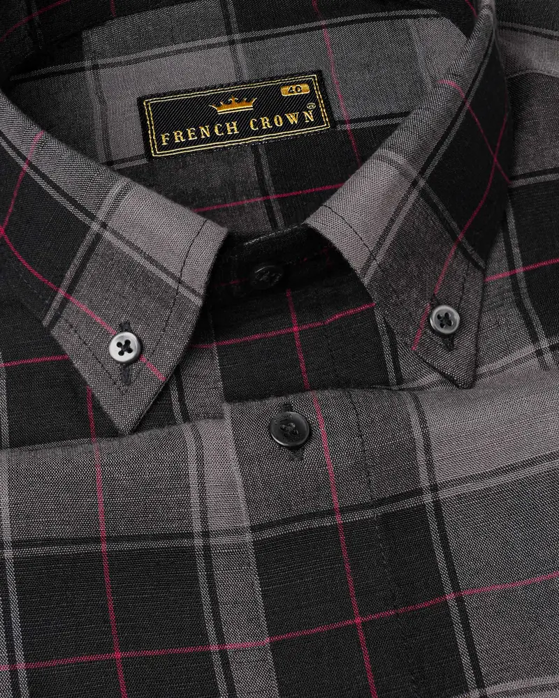 Jade Black And Wenge Gray Plaid Luxurious Linen Shirt 1