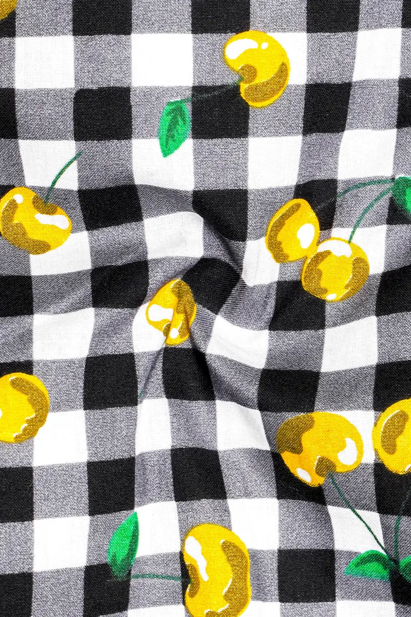 Jade Black And White Checked With Yellow Cherries Printed Premium Cotton Shirt 3