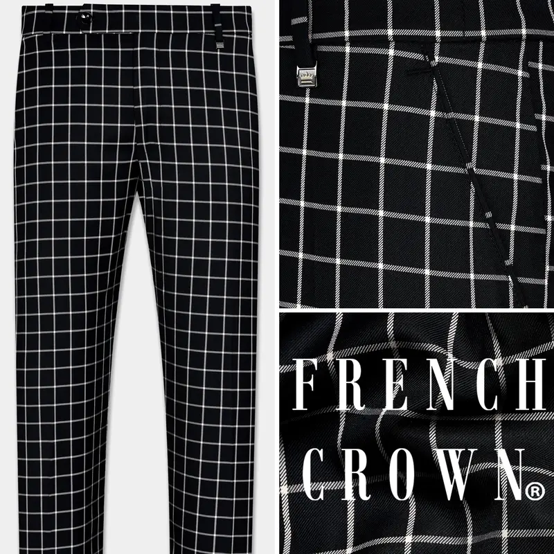 Jade Black And White Checkered Wool Rich Stretchable Pant 1