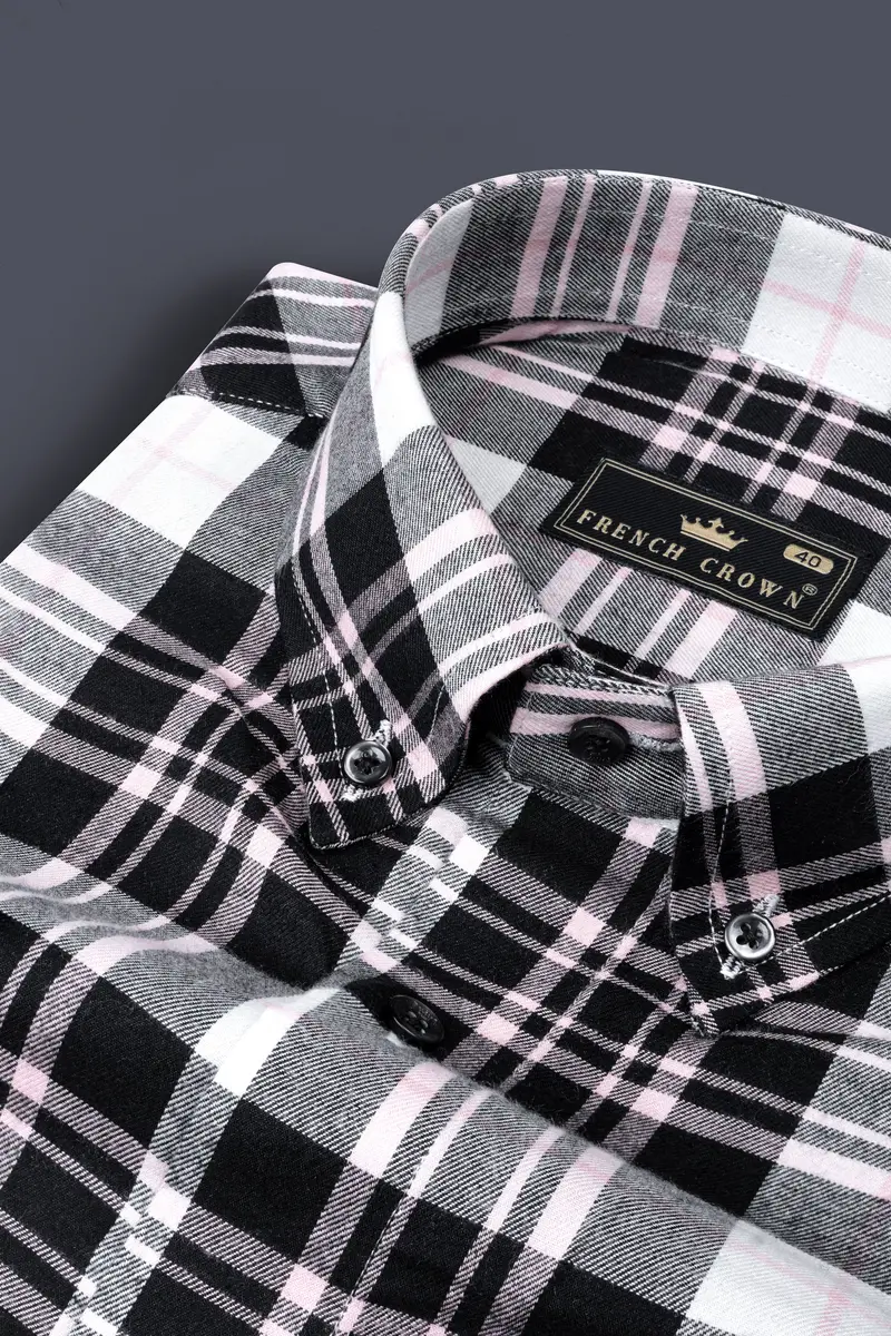Jade Black And White Checks Plaid Twill Giza Cotton Shirt 1