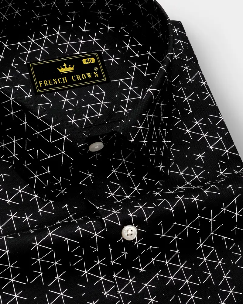 Jade Black And White Dobby Textured Premium Giza Cotton Shirt 1