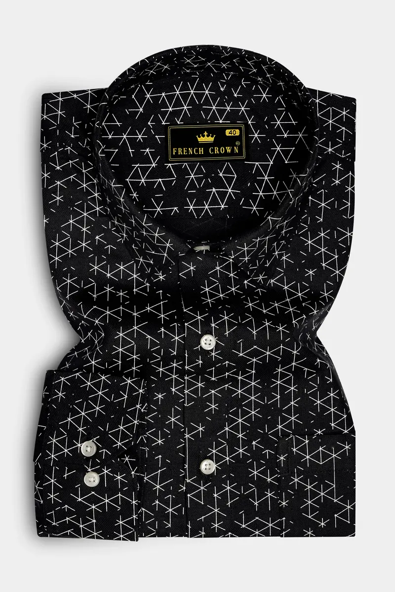 Jade Black And White Dobby Textured Premium Giza Cotton Shirt 4