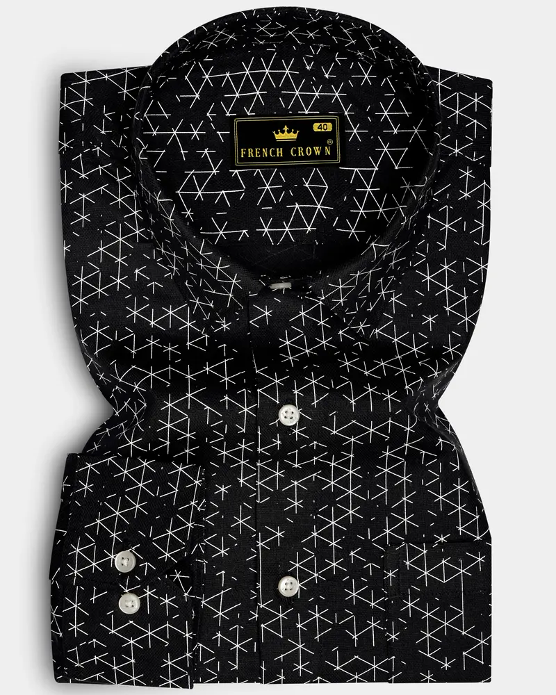 Jade Black And White Dobby Textured Premium Giza Cotton Shirt 6