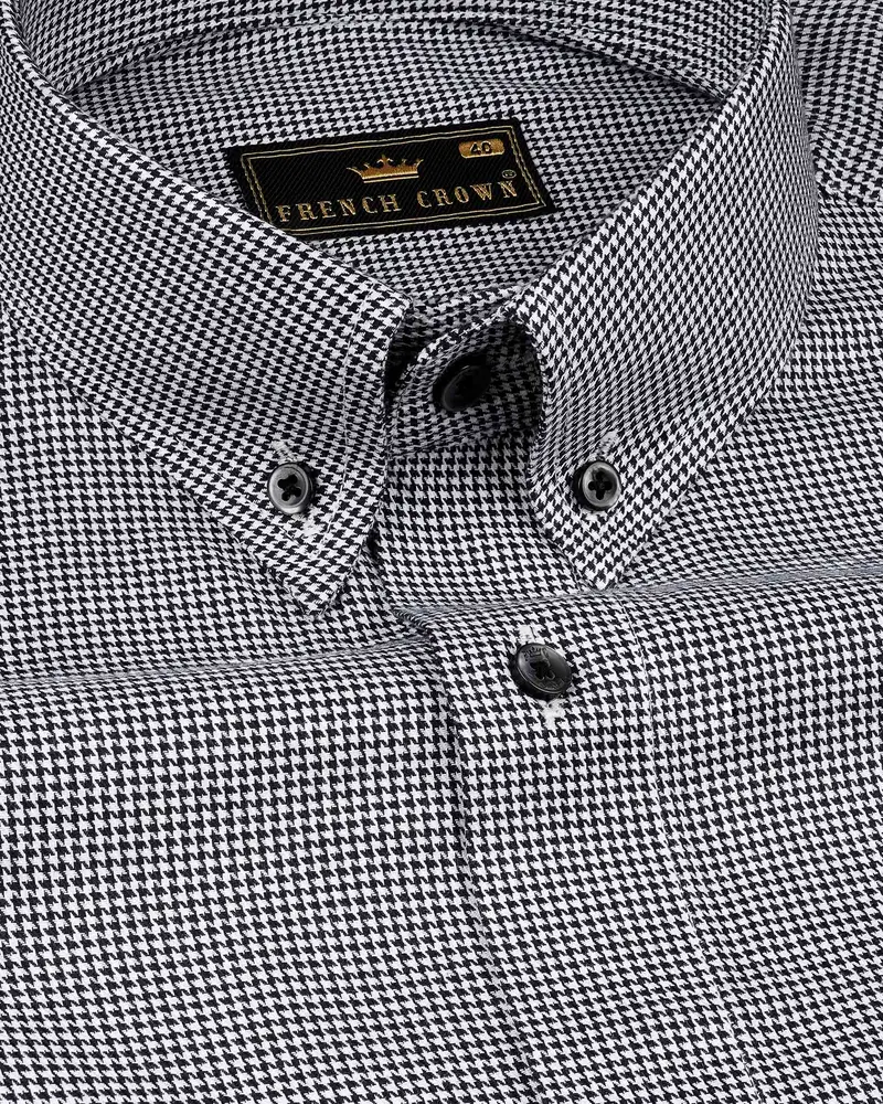 Jade Black And White Houndstooth Textured Premium Giza Cotton Shirt 1