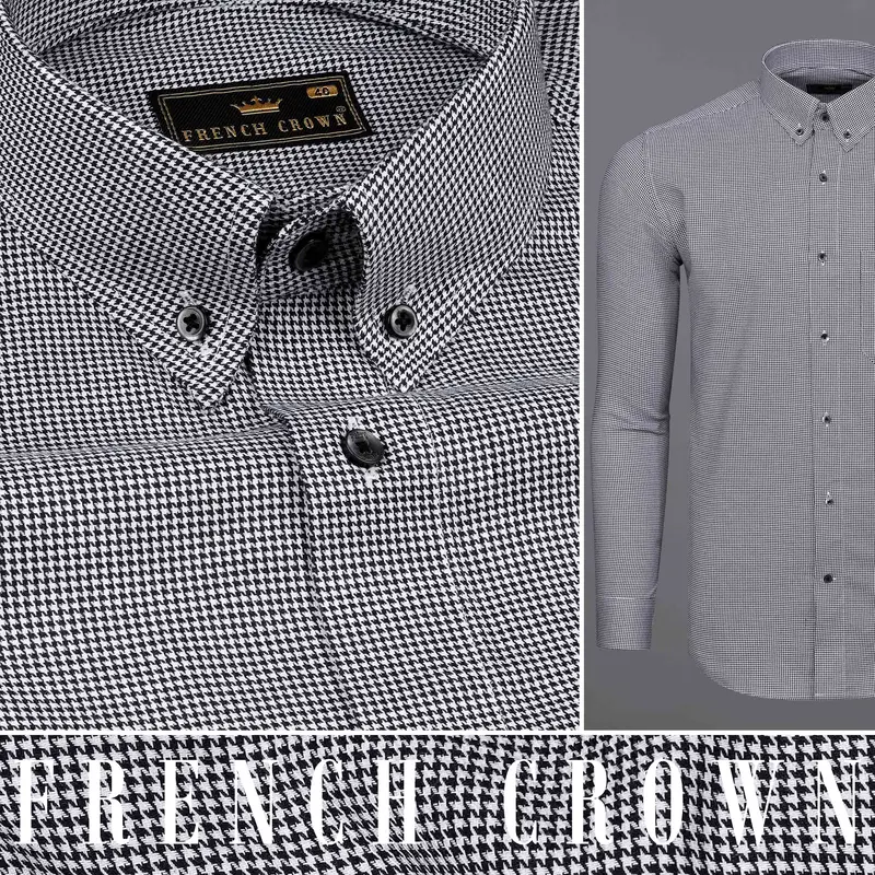 Jade Black And White Houndstooth Textured Premium Giza Cotton Shirt 10