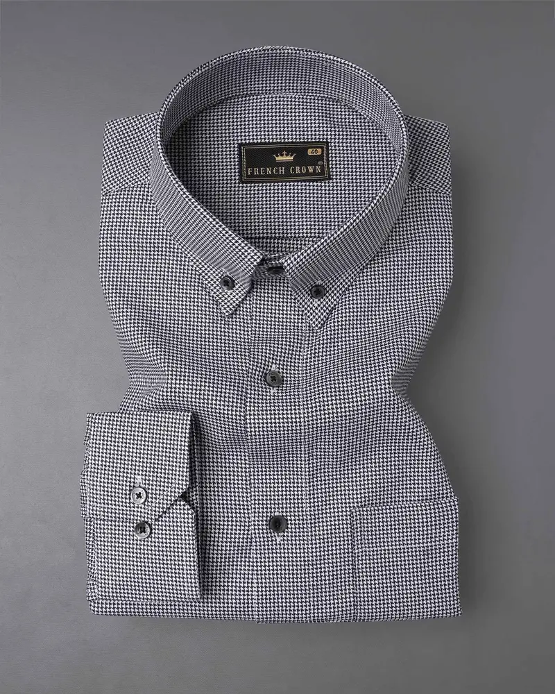 Jade Black And White Houndstooth Textured Premium Giza Cotton Shirt 3