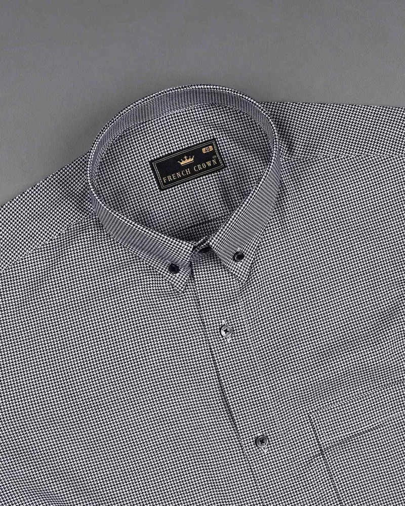 Jade Black And White Houndstooth Textured Premium Giza Cotton Shirt 4