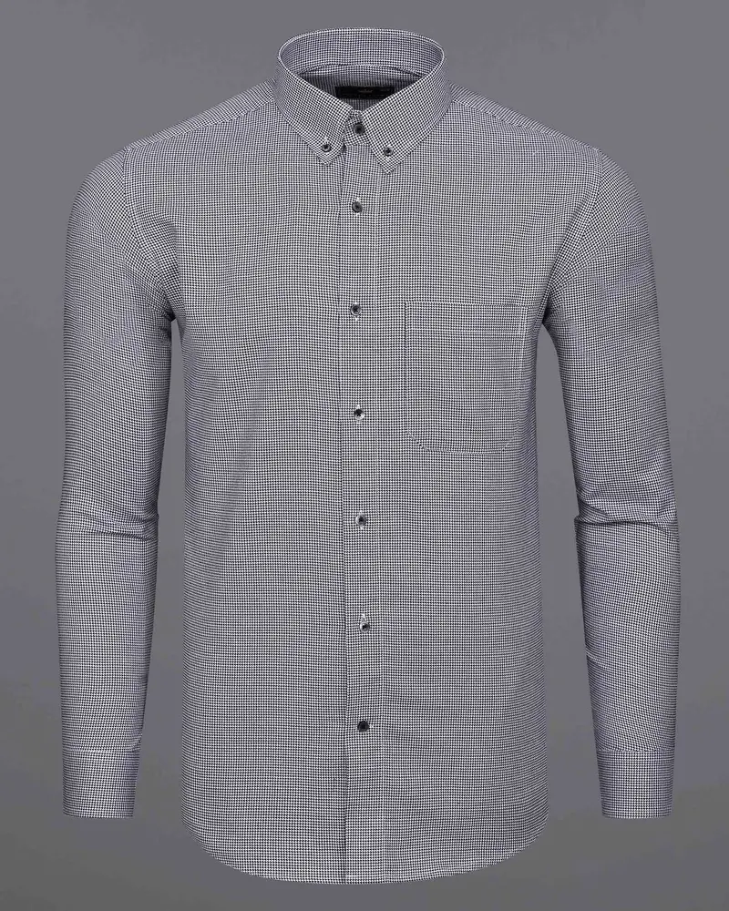 Jade Black And White Houndstooth Textured Premium Giza Cotton Shirt 5