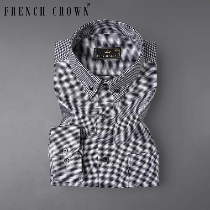 Jade Black And White Houndstooth Textured Premium Giza Cotton Shirt 7