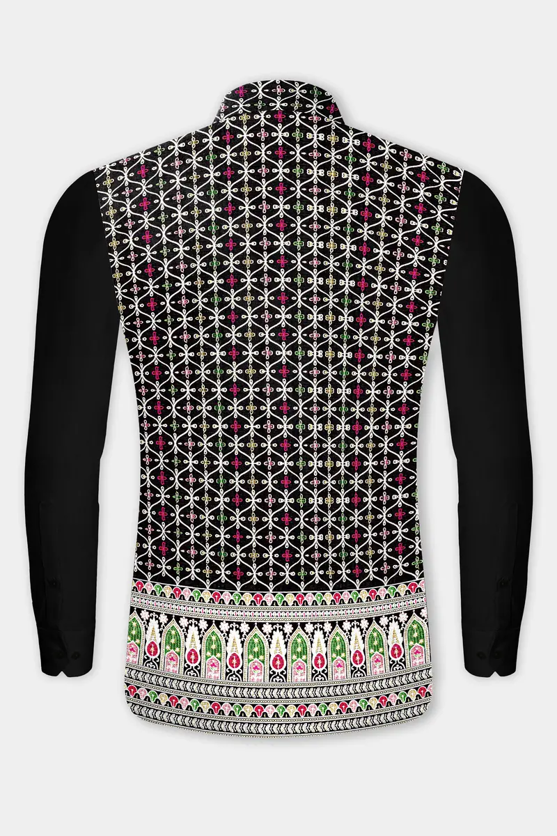 Jade Black And White Multicolour Ogee Pattern Embroidered Nehru Jacket 5